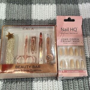 CALA Nail HQ Manicure Set One Size Rose Gold‎ Nude Beauty Bar Press On Nails Lot